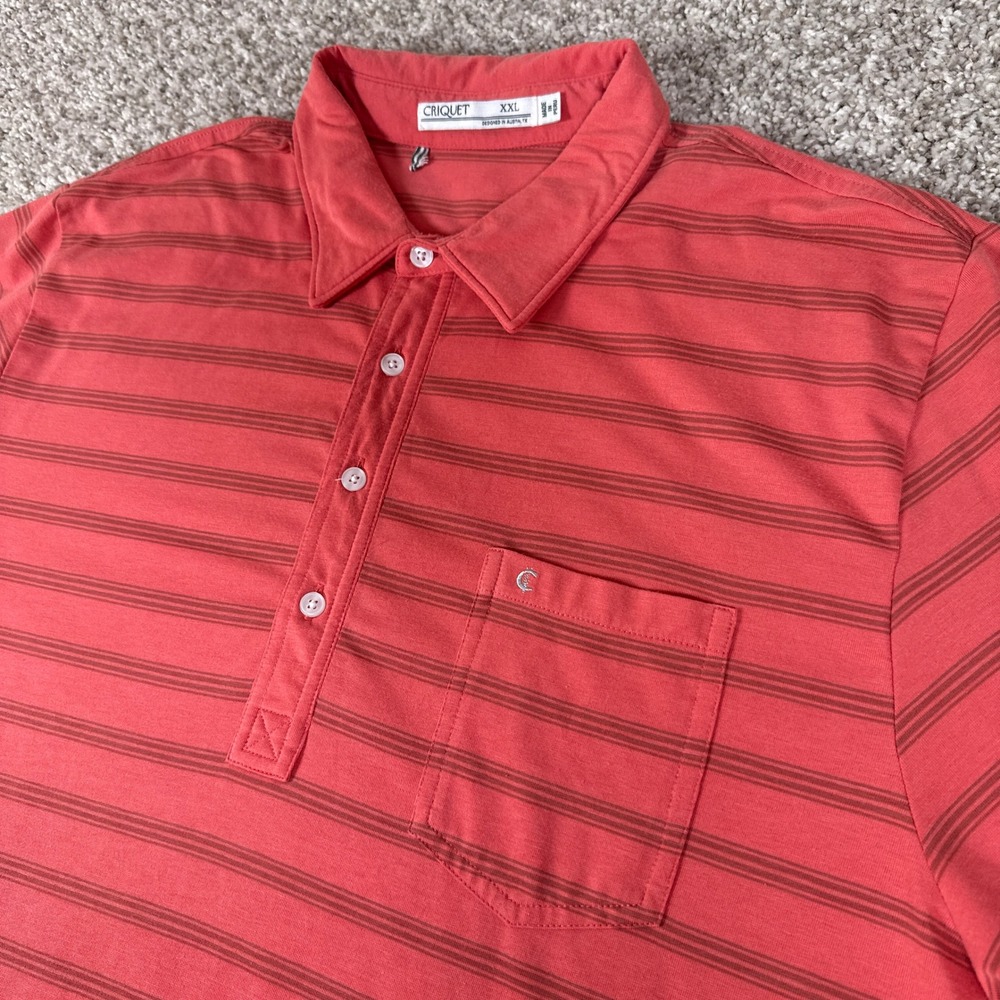 Criquet Polo Shirt Mens XXL Salmon Red Striped Pima Cotton Blend Short Sleeve